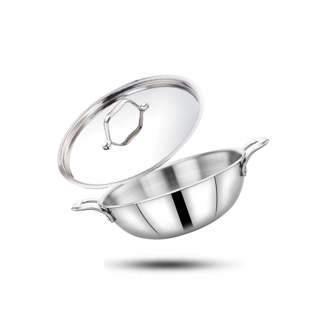 TRIPLY STAINLESS STEEL KADAI WITH LID (Induction Friendly)
