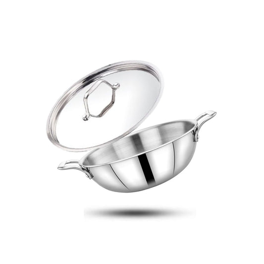 TRIPLY STAINLESS STEEL KADAI WITH LID (Induction Friendly)